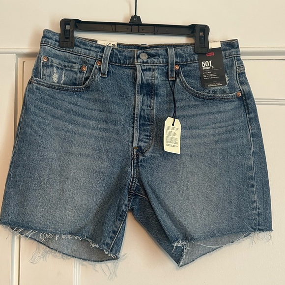 Levi's Pants - Levis 501 Shorts Women’s 31 Premium Mid Thigh Raw Hem Distressed Button Fly NWT